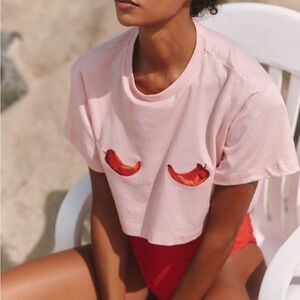 Anthropologie pink cropped t shirt